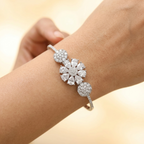 Radiant Floral Cluster Silver-Tone Bangle Bracelet