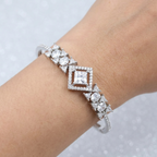 Radiant Geometric Diamond-Cut Crystal Silver Bracelet