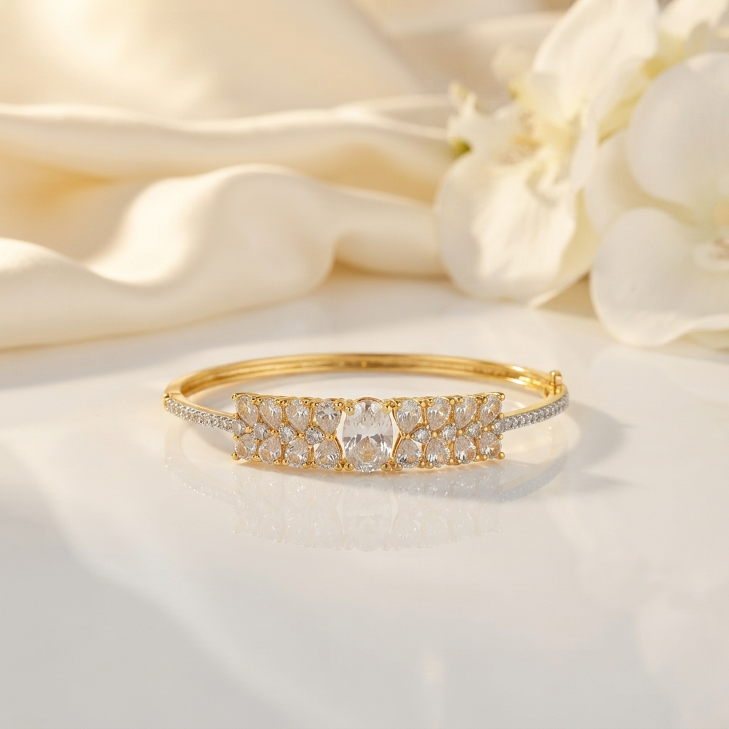 Radiant Oval & Pear-Cut Cluster Gold-Tone Bracelet