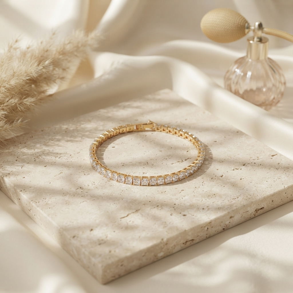 Radiant Princess-Cut Crystal Gold-Tone Bracelet