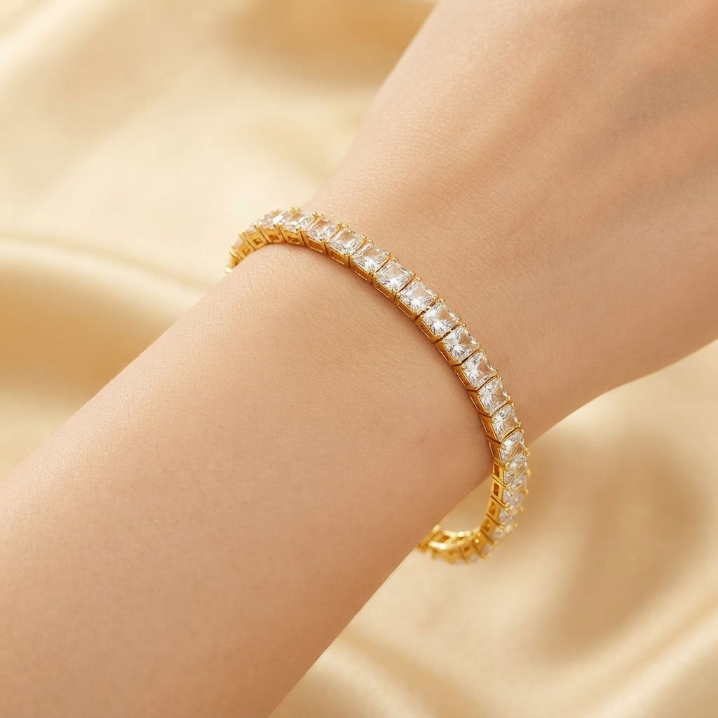 Radiant Princess-Cut Crystal Gold-Tone Bracelet
