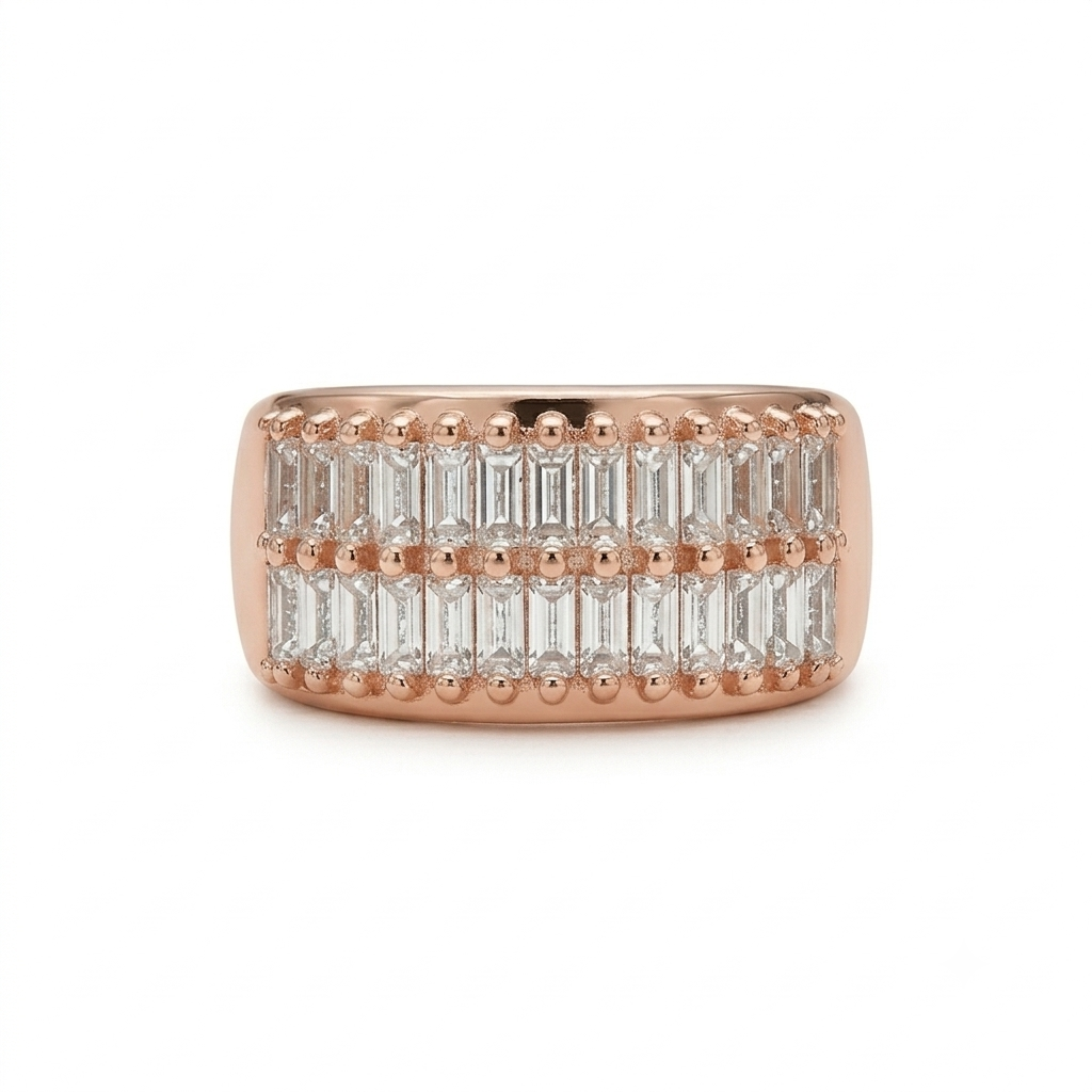 Rose Gold Baguette Cut CZ Statement Ring