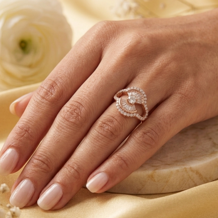Rose Gold Radiance Baguette Diamond Statement Ring