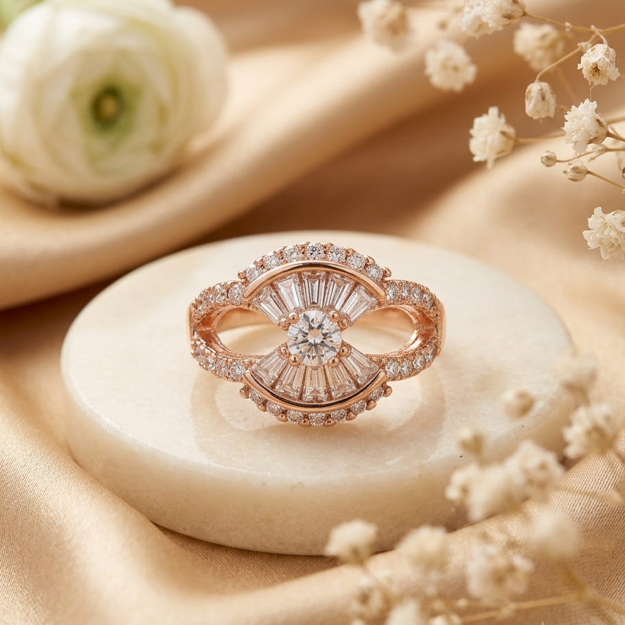 Rose Gold Radiance Baguette Diamond Statement Ring