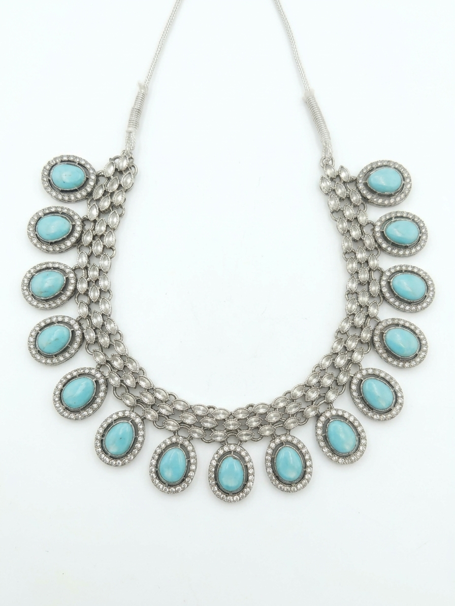 Royal Turquoise & Silver Oxidized Necklace Set