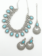 Royal Turquoise & Silver Oxidized Necklace Set