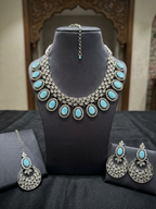Royal Turquoise & Silver Oxidized Necklace Set