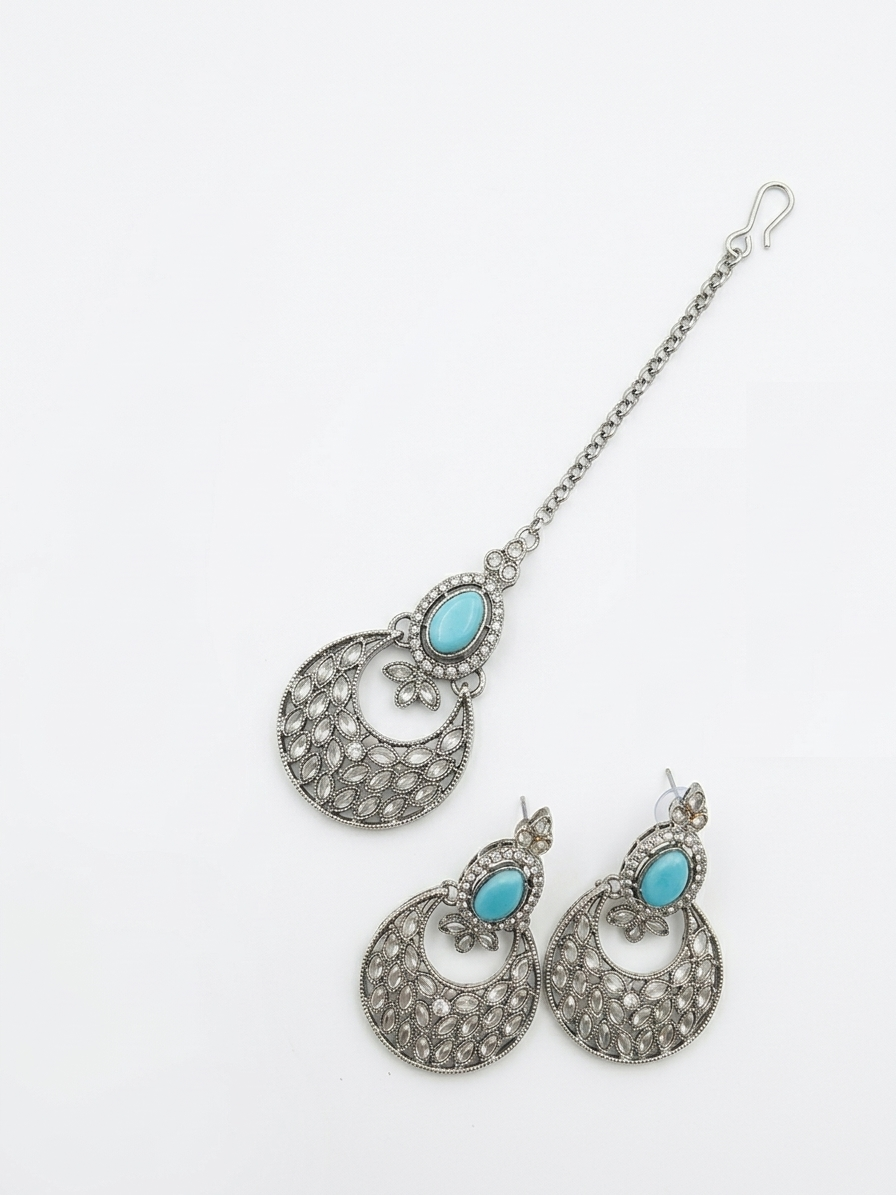 Royal Turquoise & Silver Oxidized Necklace Set