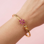 Ruby-Accented Gold-Tone Open Cuff Bracelet