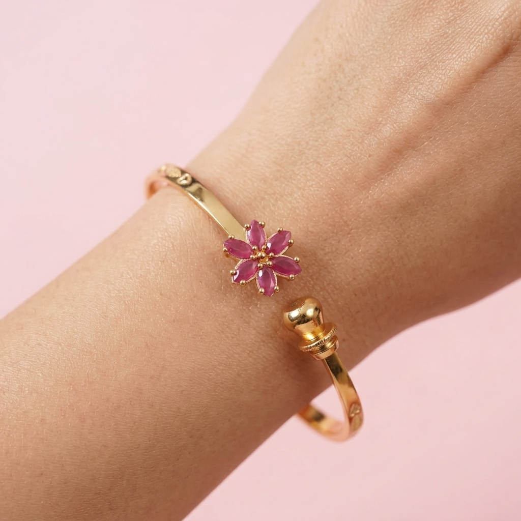 Ruby-Accented Gold-Tone Open Cuff Bracelet