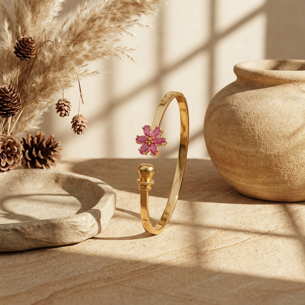 Ruby-Accented Gold-Tone Open Cuff Bracelet