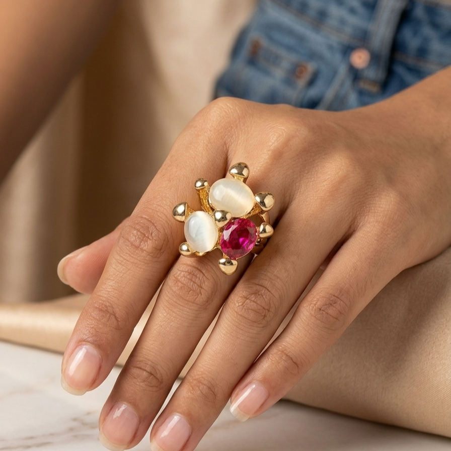 Gemstone Cluster Gold Statement Ring