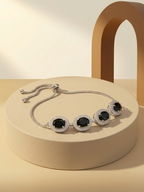 Sophisticated Black Oval Stone Slider Bracelet