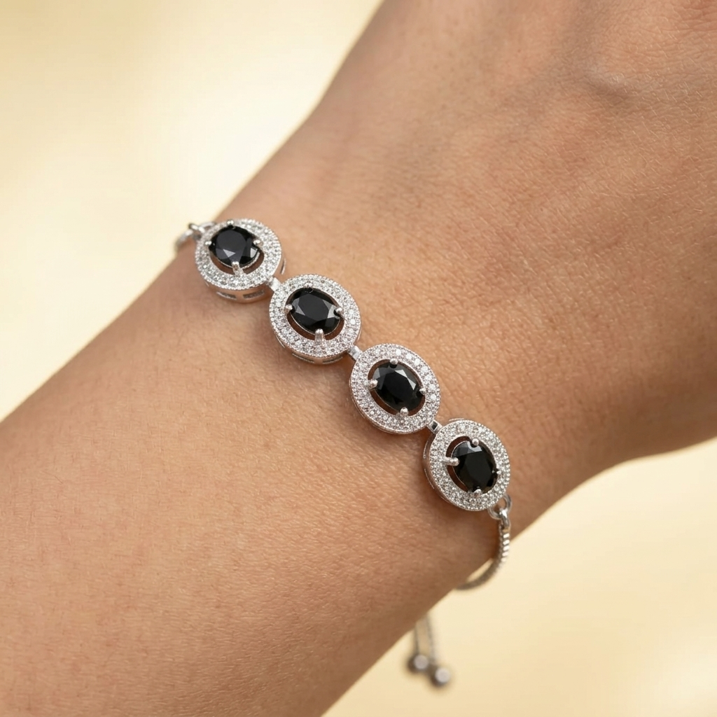Sophisticated Black Oval Stone Slider Bracelet