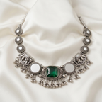 Statement Oxidised Silver Mirror & Elephant Motif Choker Necklace