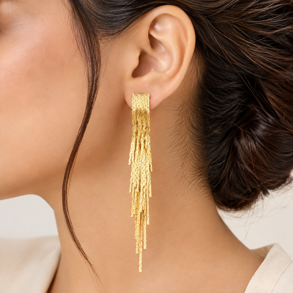 Textured Gold Fringe Earrings