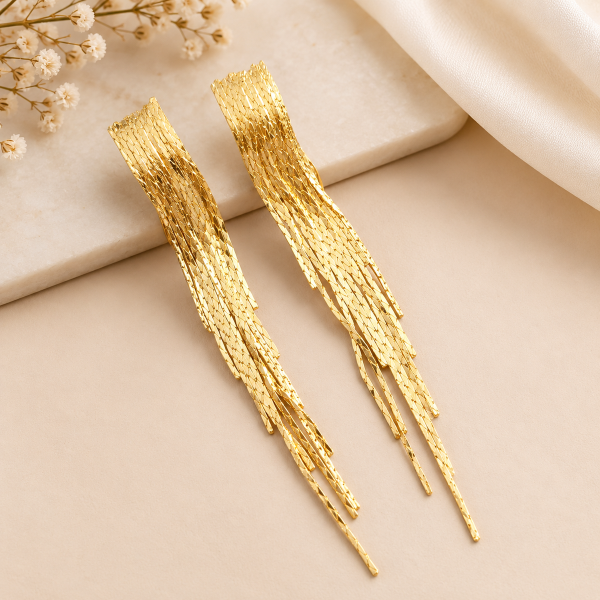 Textured Gold Fringe Earrings