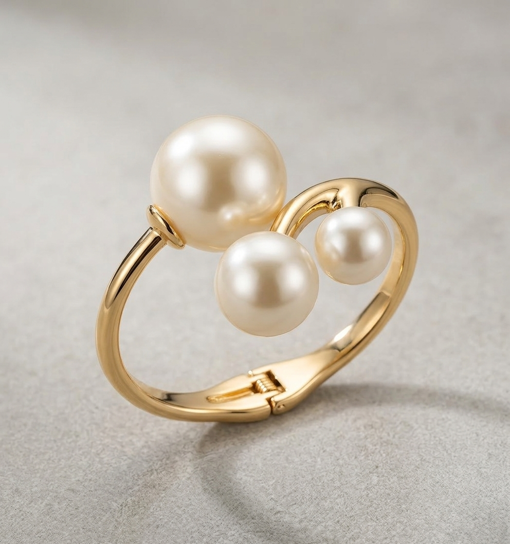 Triple Pearl Swirl Cuff Bracelet