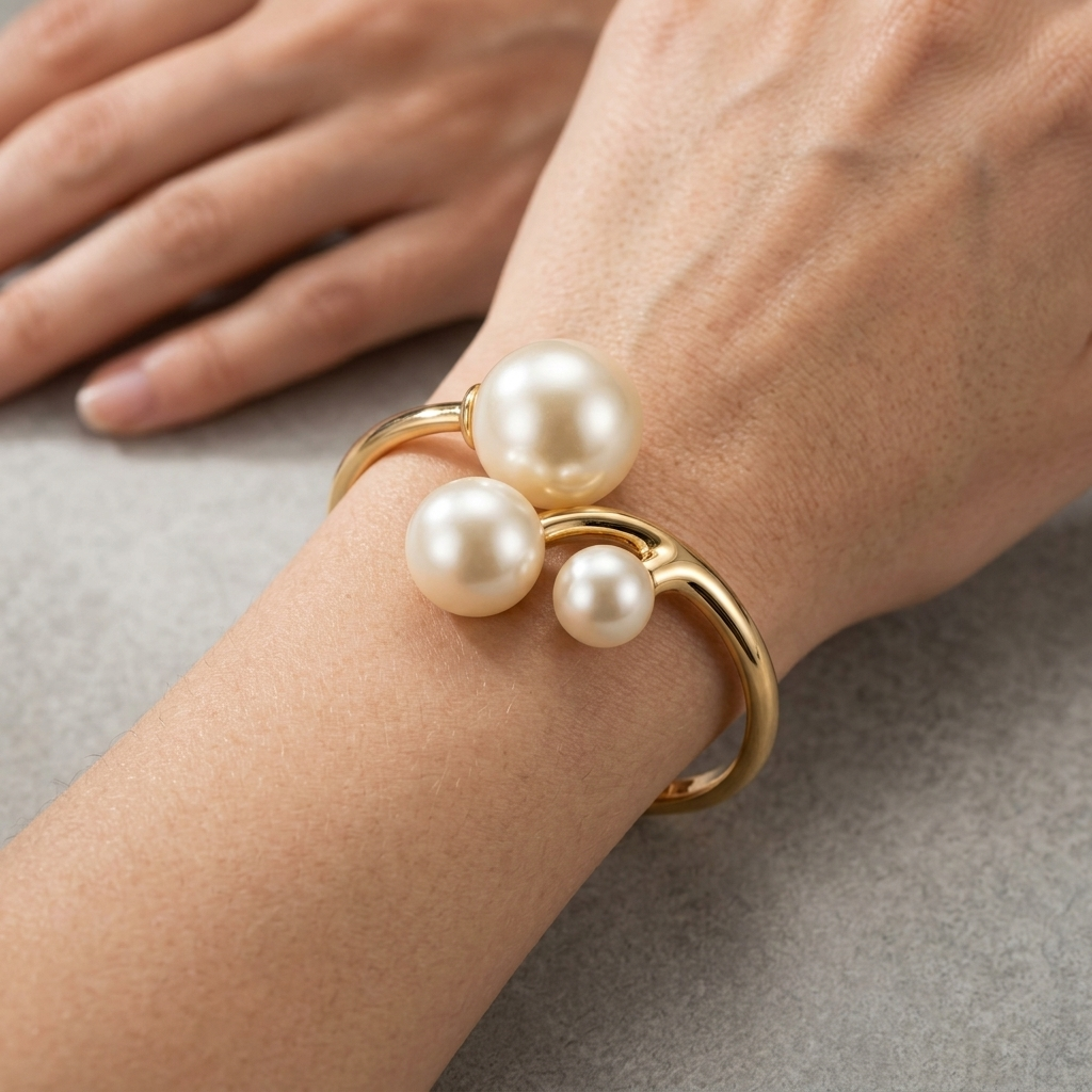 Triple Pearl Swirl Cuff Bracelet