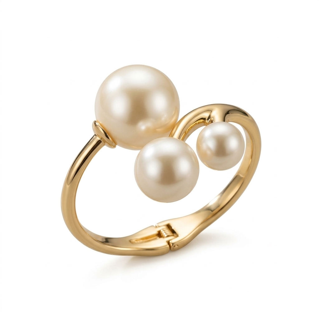Triple Pearl Swirl Cuff Bracelet