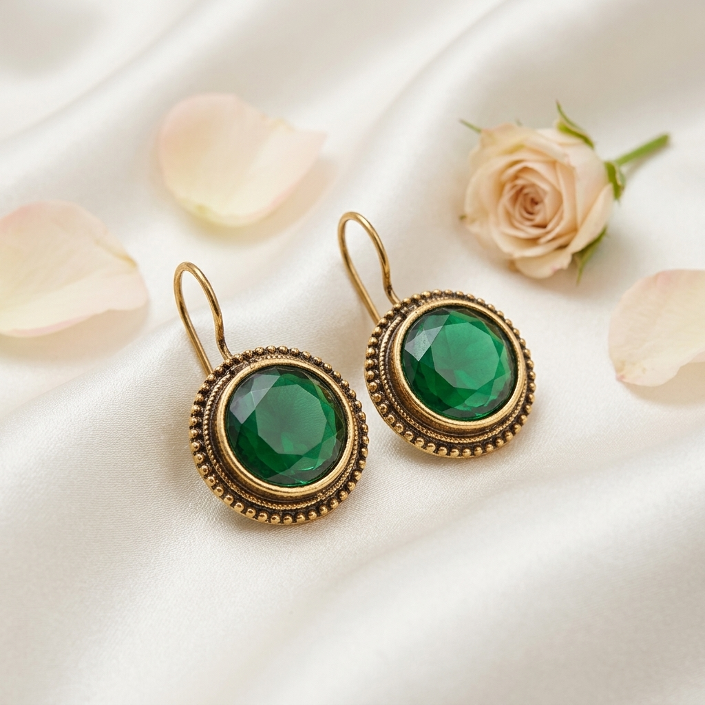 Vintage Emerald Green Drop Earrings