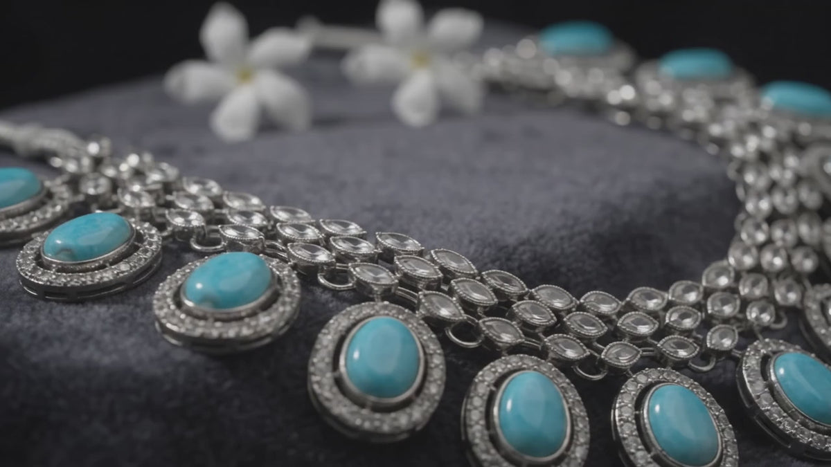 Royal Turquoise & Silver Oxidized Necklace Set