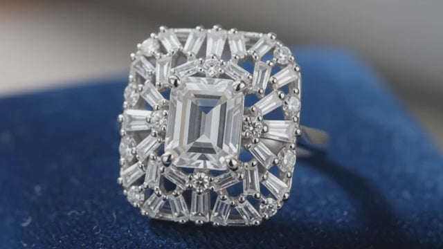 Emerald and Baguette Diamond Art Deco Statement Ring